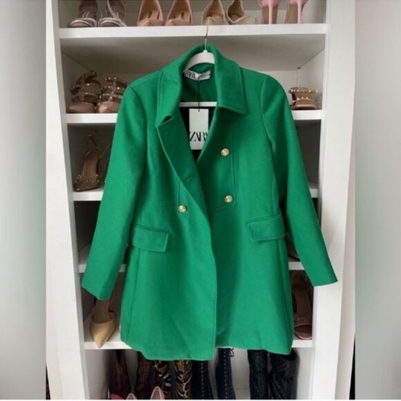 NWT ZARA Green Coat Jacket BUTTONED TAILORED GREEN Size XS - Picture 10 of 15
